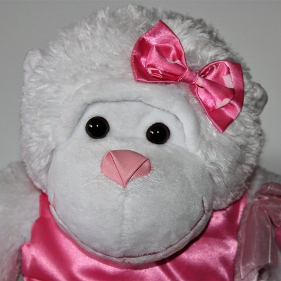 Large Gorilla Plush in Pink Dress and Bows - Picture 2 of 16